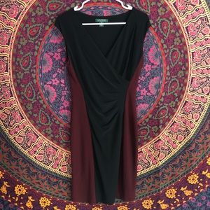 Capped Sleeve, Black & Maroon above Knee Dress